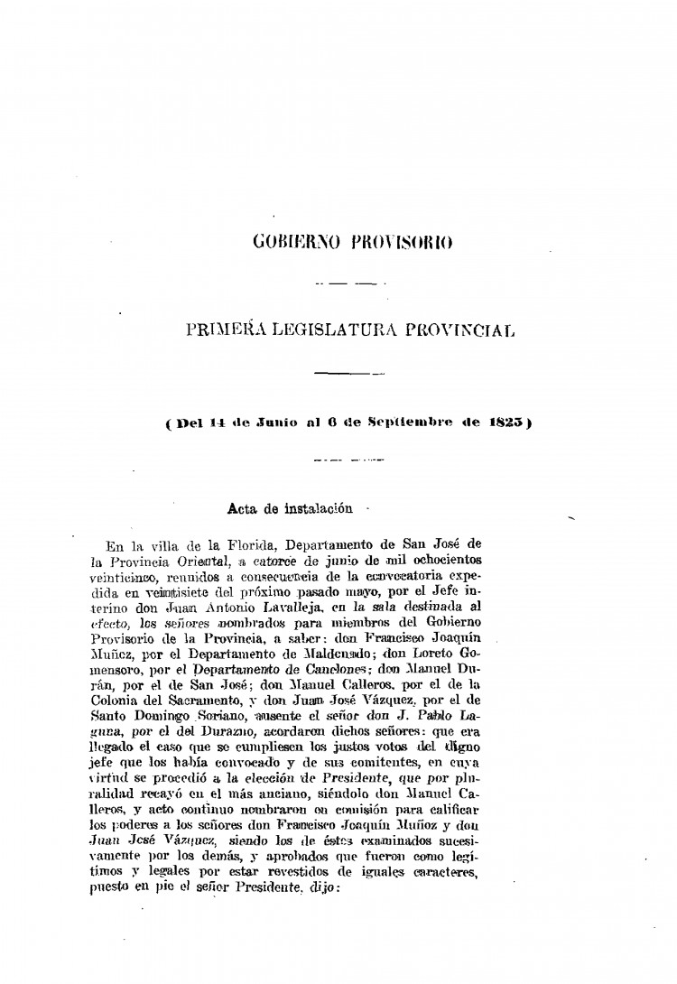 DIARIO DE SESIONES DE LA HONORABLE CAMARA DE REPRESENTANTES DE LA PROVINCIA ORIENTAL del 14/06/1825